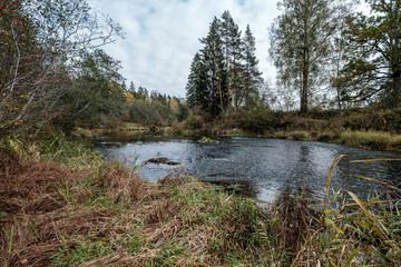 beautiful natural lake or river in autumn