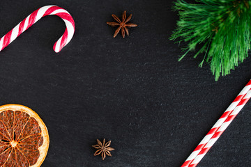 New year background with Christmas decorations and place for text