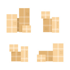 Set of Pile of cardboard boxes. isolated on white background