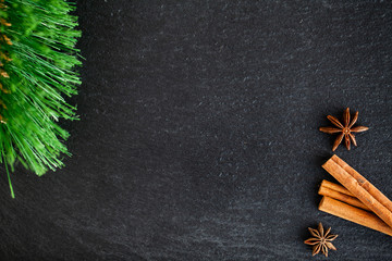 New year background with Christmas decorations and place for text