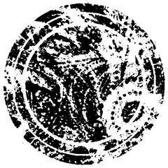 Black round grunge stamp on white background. Paint strokes with a dry brush
