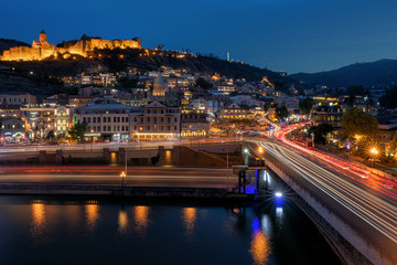 View on night Tbilisi from above