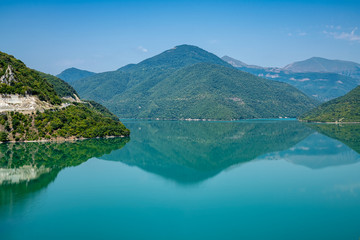 Mountain lake reflection at Svaneti Georgia