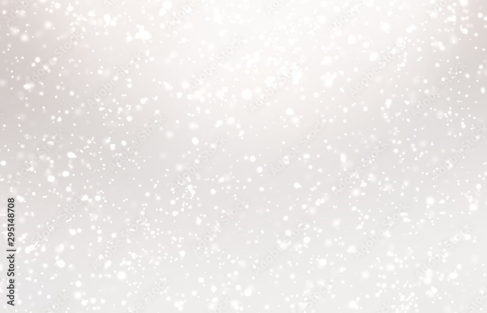 Wall mural white light snow on pearl glow blurry background. winter wonderful subtle illustration. pastel soft 