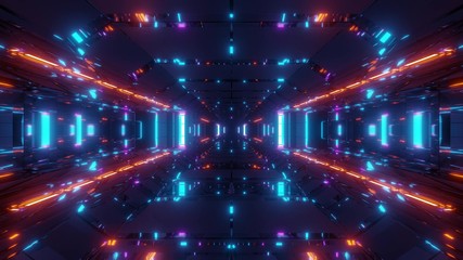 Fototapeta na wymiar futuristic sci-fi space hangar with nice glowing lights 3d illustration wallpaper background