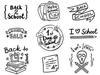 Collection of outlined simple drawings for the topic Back 2 School in eps 10.  Funny childish style, hand drawn uneven lines. 
