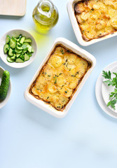 Potato gratin in baking dish