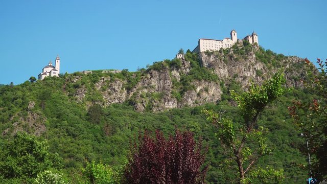 S&auml;ben Abbey (Monasterio di Sabiona) and the Liebfrauenkirche (Church of Our Dear Lady) in Chiusa, South Tyrol, Italy