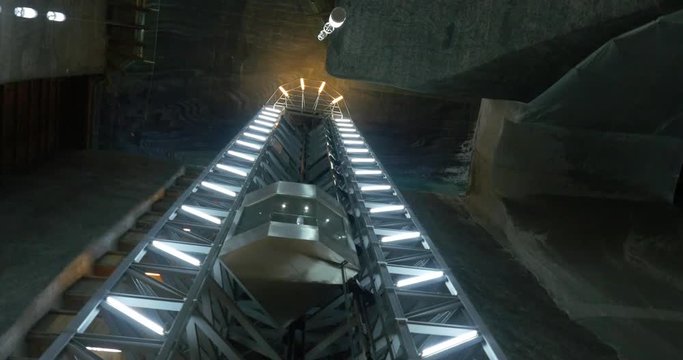 Elevator going down the Turda Salt Mine in Romania.