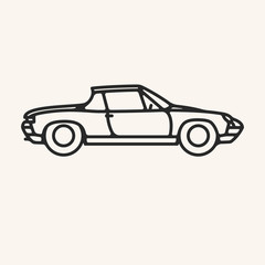 Vector illustration of a vintage 1970s sports car in outline style.