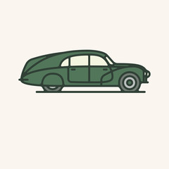 Vector illustration of a green 1930s vintage streamlined luxury sedan car.
