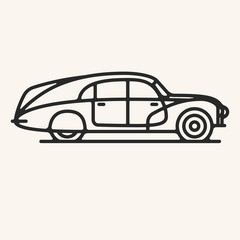 Vector illustration of a 1930s vintage streamlined luxury sedan car in outline style.