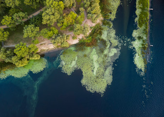 Fototapeta na wymiar Aerial view of park on the bank of Dnieper in Kyiv, Ukraine