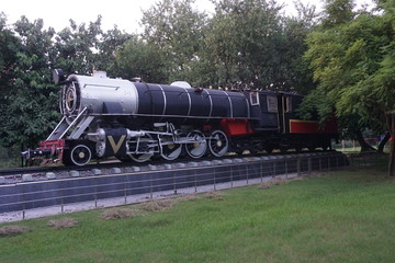 Fototapeta na wymiar the Vintage Steam rail engine situated in a public park for show
