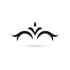 Vector illustration of hand drawn fancy flower branch and leaves. Black and white graphic for tattoo, print, coloring book. Isolated on white background.