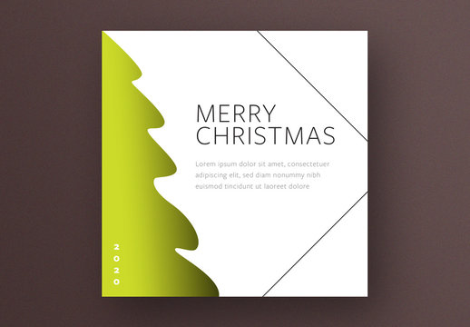 Square Christmas Card Layout with Green Tree Shape