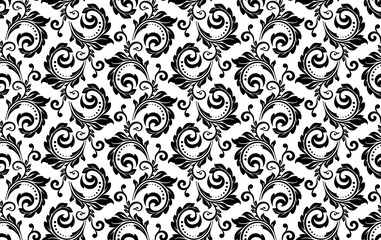 Flower pattern. Seamless white and black ornament. Graphic vector background. Ornament for fabric, wallpaper, packaging