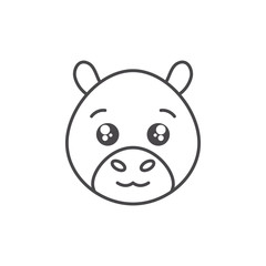 cute hippo wild animal line style icon