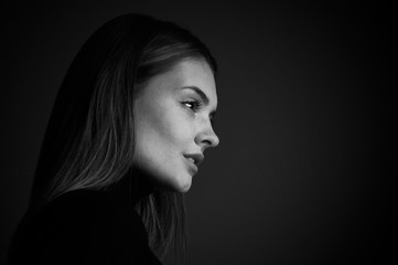 Obraz premium portrait of fashion model beautiful girl with freckles in studio, close up, beautiful girl young woman