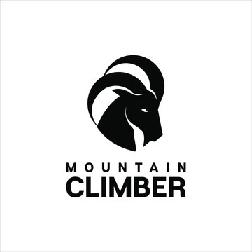 mountain goat logo animal vector, simple black head illustration for design inspiration