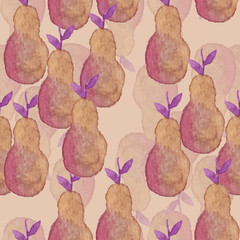 pear watercolor pattern autumn orange
