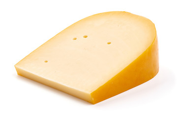 Hard Dutch gouda cheese, isolated on white background
