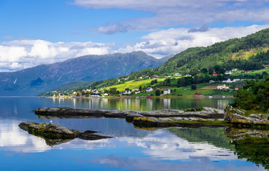 Fototapeta na wymiar The north bank of the fjord Gloppeforden - Norway