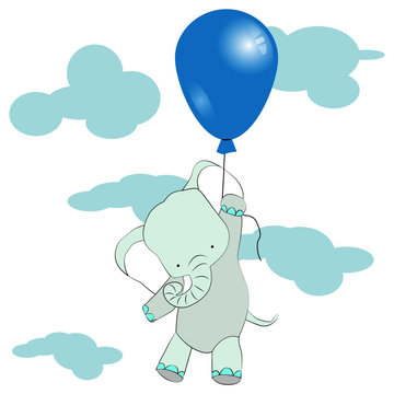 children's drawing, elephant on a balloon