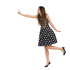 young woman in red dress