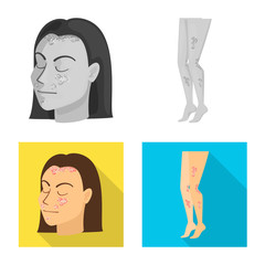 Vector design of medical and pain sign. Set of medical and disease vector icon for stock.