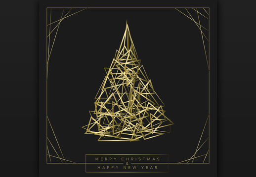 Geometric Christmas Tree Card Layout with Golden Elements