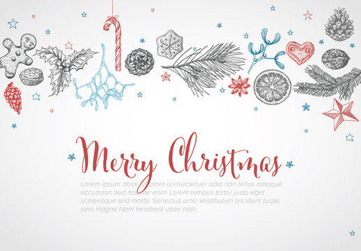 Christmas Postcard Layout with Illustrative Elements