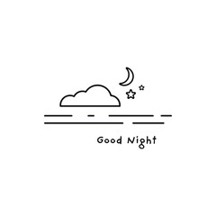 Crescent moon in the sky. Black and white