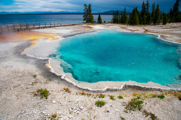 Geothermal feature at west thumb at Yellowstone National Park (USA) - obrazy, fototapety, plakaty