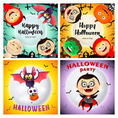 Happy Halloween green, yellow banner set with vampire, candies. Halloween, October, trick or treat. Lettering can be used for greeting cards, invitations, announcements
