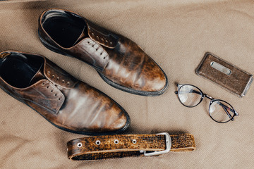 Brown leather accessories, shoes strap.