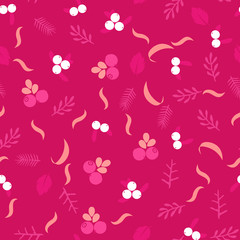 Wild forest berries and flowers vector seamless pattern. Retro style floral background, cute vintage template for wrapping paper, web design, patchwork, sewing or sheet fabric
