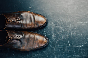 vintage leather brown men shoes, dangled retro.