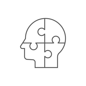 Vector silhouette head puzzle four-piece. Info symbol education, knowledge, psychology, memory, logic. Template design puzzles element. EPS 10.