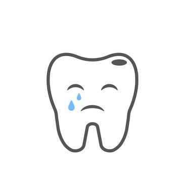 Illness crying tooth image. Line illustration. EPS 10