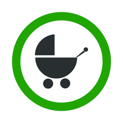 Vector baby stroller allowed sign on white background with green circle. Cool for cafe, restaurant. Illustration can use in kids friendly place