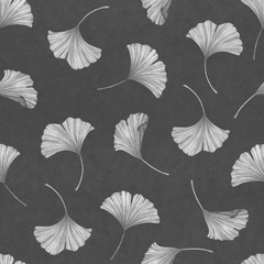 Leaves of Ginkgo Biloba on a dark grey background. Seamless pattern