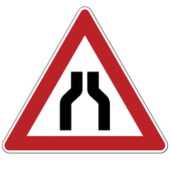 Warning sign. Narrowing the road. Road sign. Russia