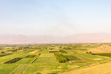 Western Asia,Eurasia,South Caucasus, Republic of Armenia. Ararat Province. Ararat Valley. Lusarat. View of agricultural fields from the Khor Virap Monastery.