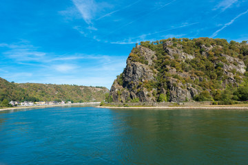Lorelei Rock above the Rhine River, UNESCO World Heritage Site, Sankt Goarshausen,...