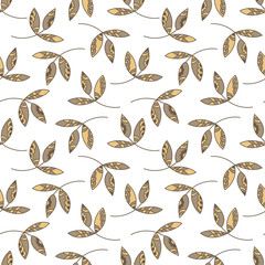 Obraz na płótnie Canvas Vector seamless background of twigs and leaves with ornament .