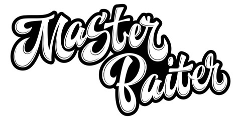 Master Baiter - hand drawn lettering logo phrase. Album black and white design. Funny fishing theme phrase for prints, shirts, stikers etc.