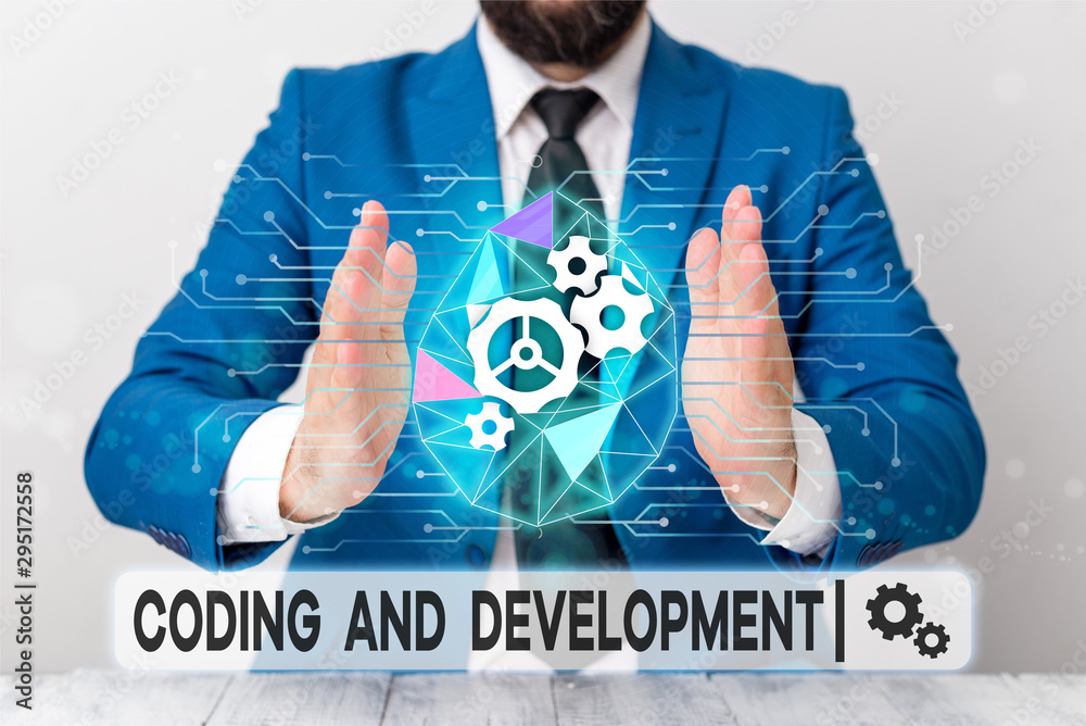 Poster text sign showing coding and development. business photo showcasing programming building simple asse