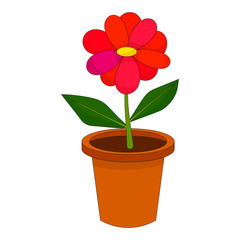 Naklejka na ściany i meble Bright cartoon flower in the pot isolated on white background. Vector illustration. 