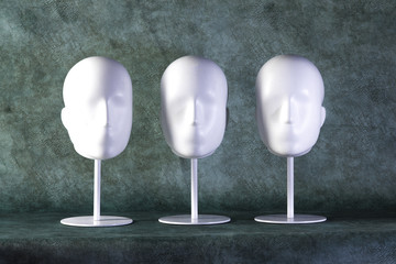 unknown, Faceless mannequin head isolated on dark green background